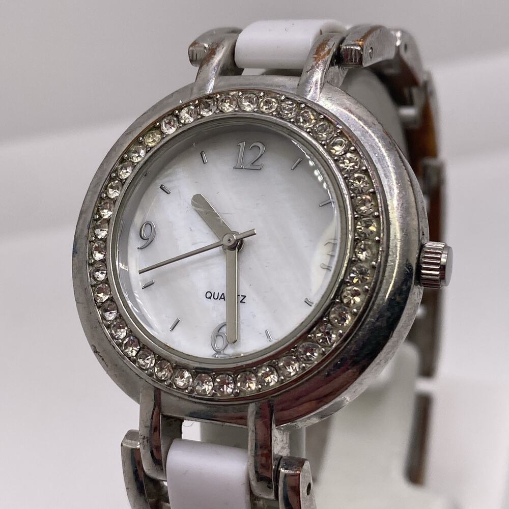 Womens Silver Tone Rhinestone Watch Works New Battery